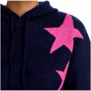 NWT AQUA Star Hoodie Sweater | Navy/Pink | Large